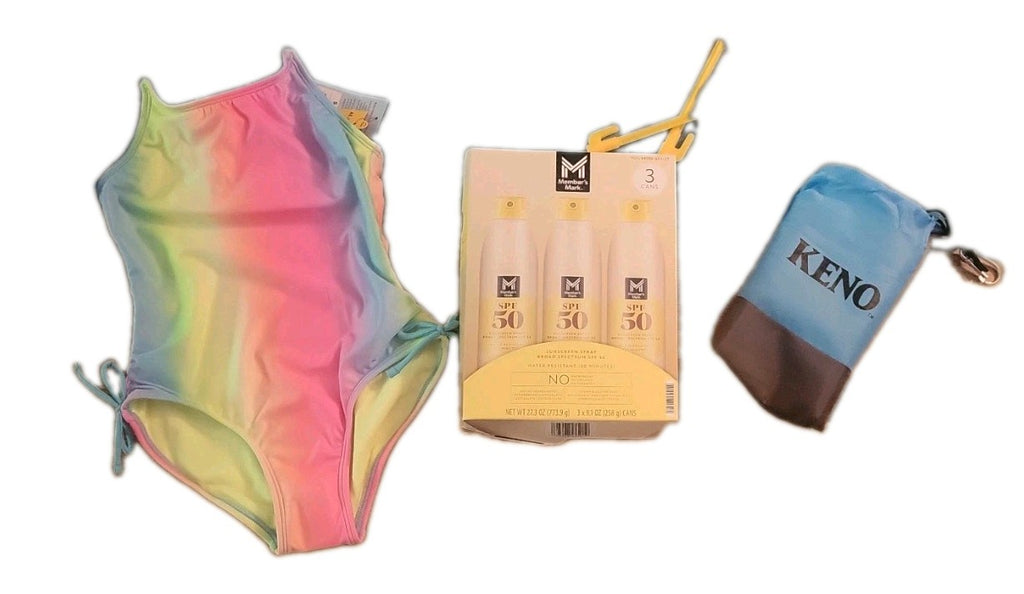 Sunscreen, sand coverer  & Bathing suit