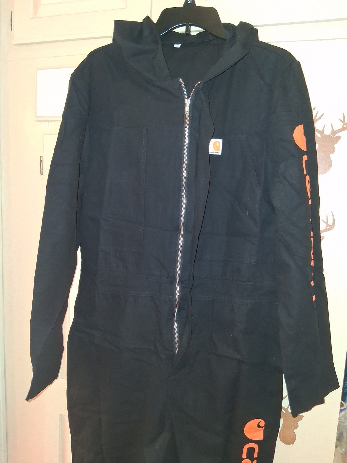 VTG Carhartt Coveralls Insulated Brown Duck Mens Size 42Short Made in USA W/hood
