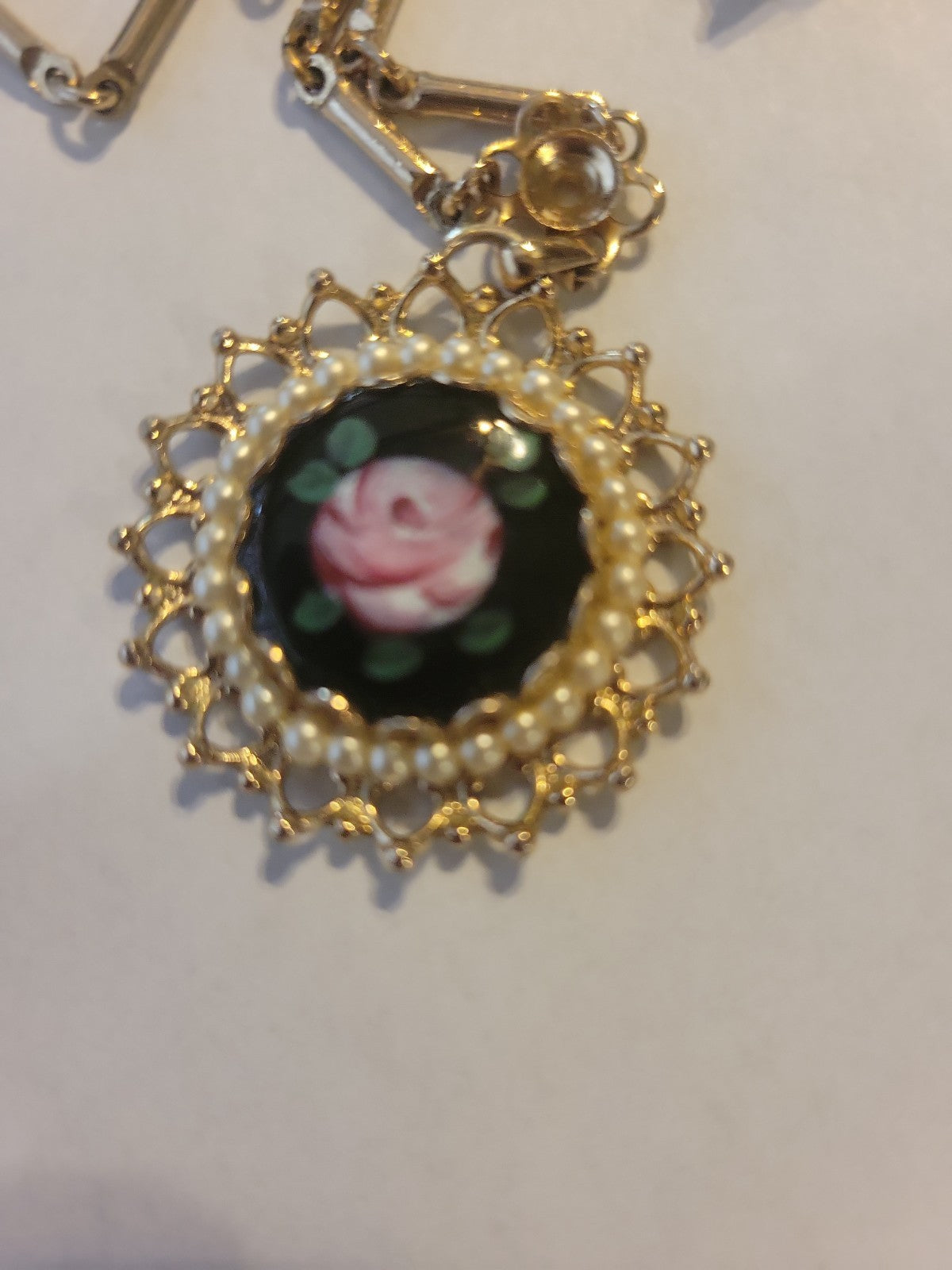 Antique necklace with guilloché enamel