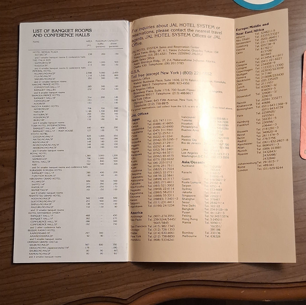 Japan Airlines JAL Hotel System Hotel Guide 1979/80 w/ First Class Tag