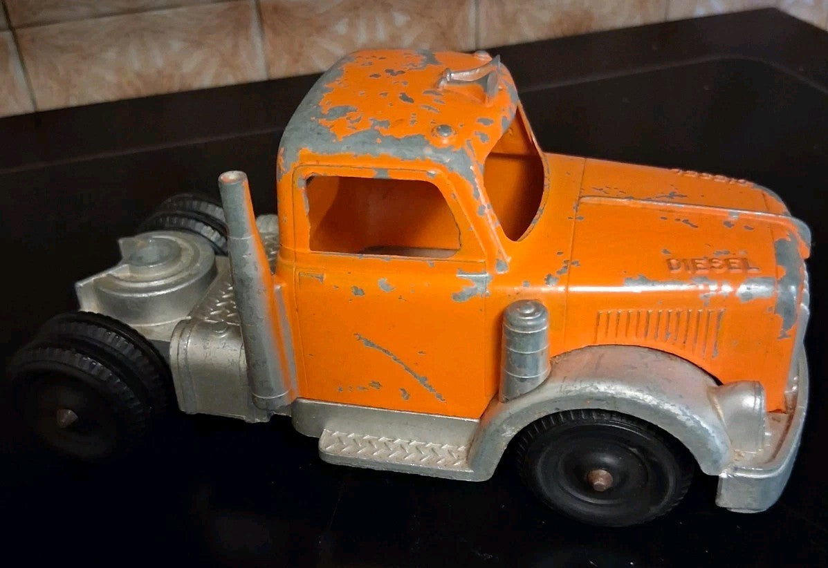 Hubley Vintage Kiddie Diecast Semi Tractor Cab Orange  construction vehicle 