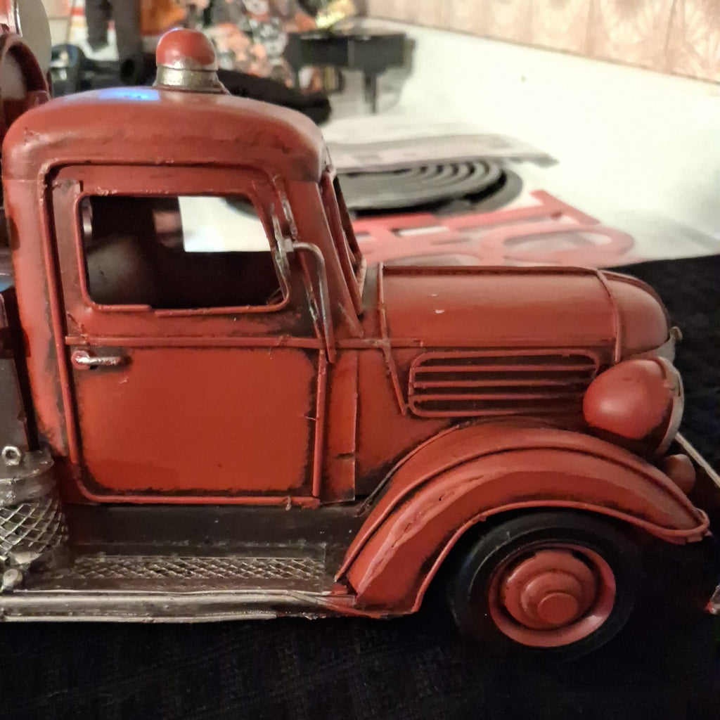 Vintage metal fire truck with handmade antique decot