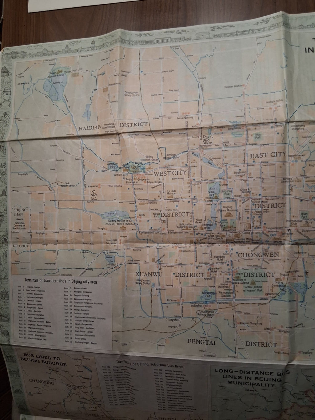 2 1978 Beijing China Tourist Fold-Out Map w/ and Transport Lines in Beijing