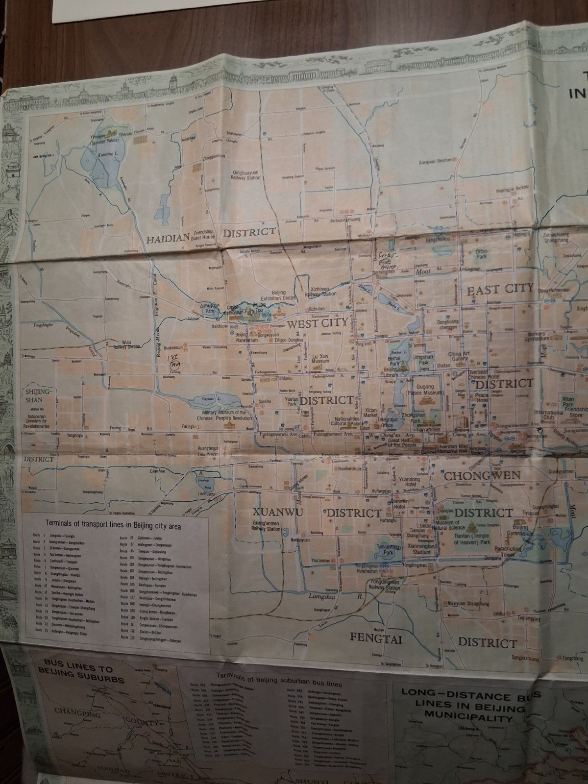 2 1978 Beijing China Tourist Fold-Out Map w/ and Transport Lines in Beijing