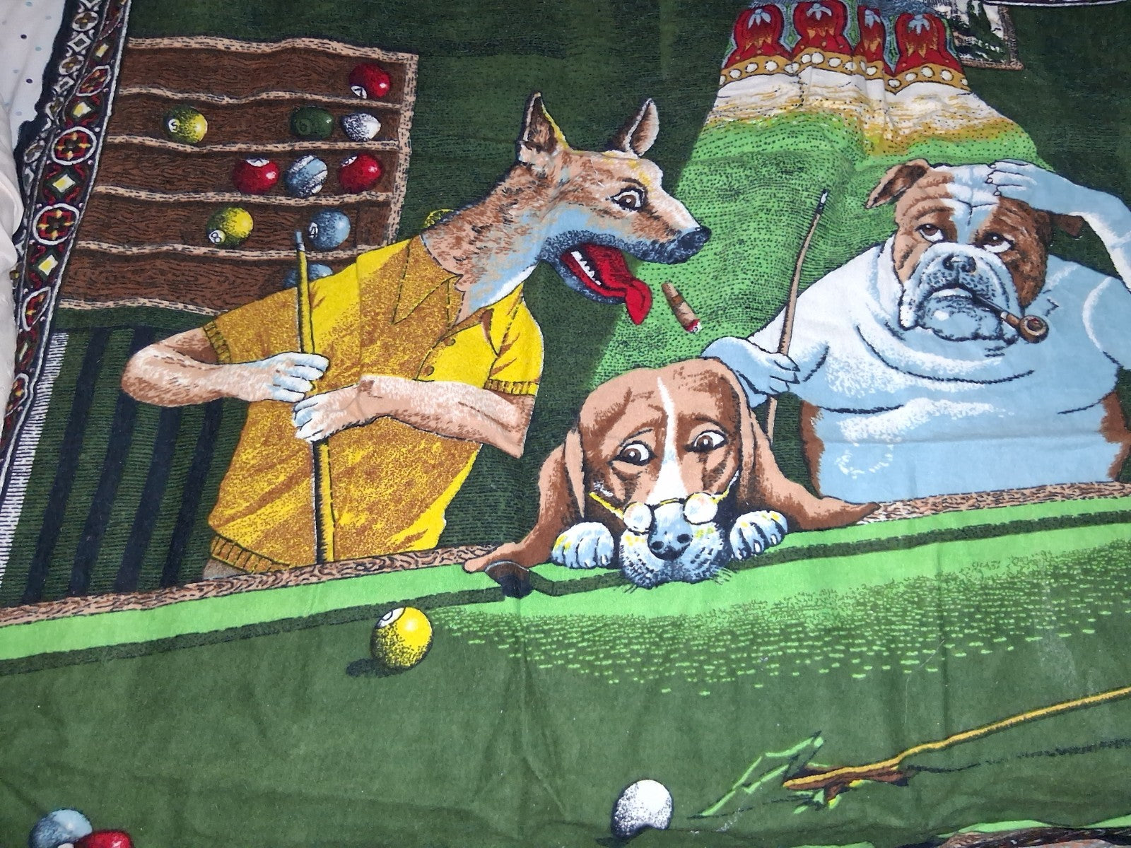 Vintage  Dogs Playing Pool Tapestry Large 55”x34”  Made in Turkey