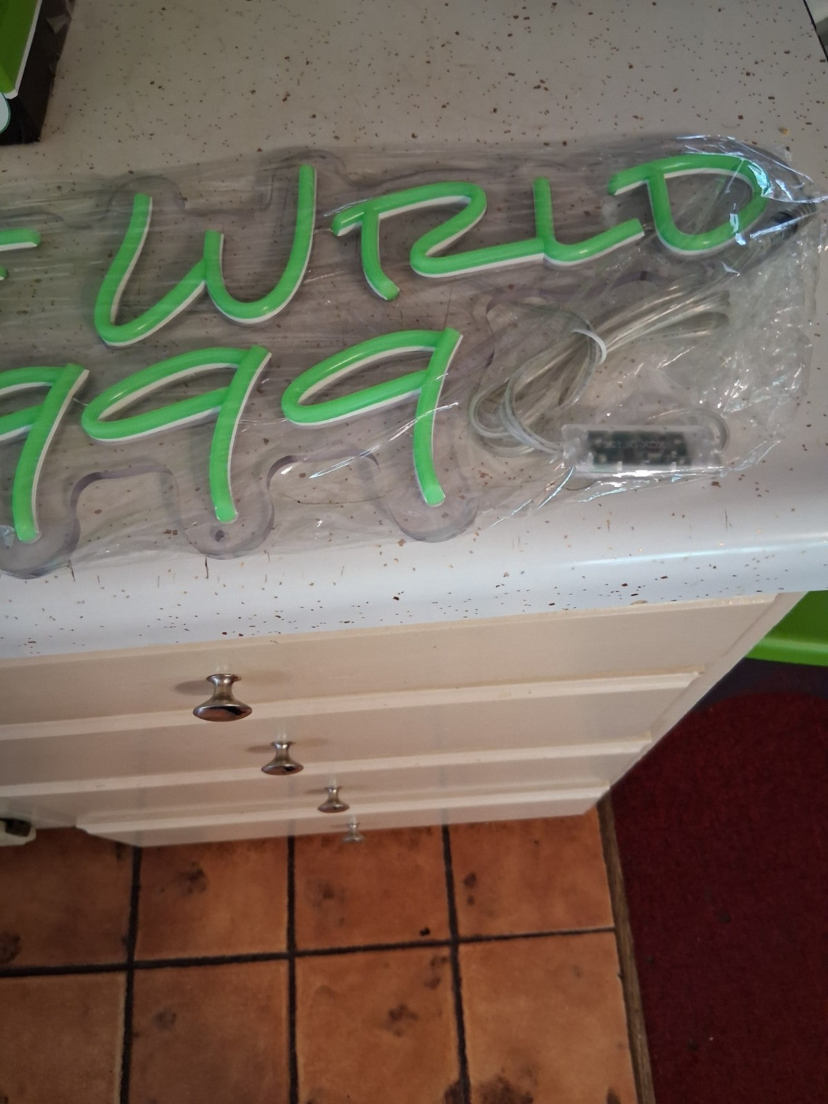 JACE WRLD 999 Hanging Decorative Sign Green/Clear Acrylic Plastic, Horizontal