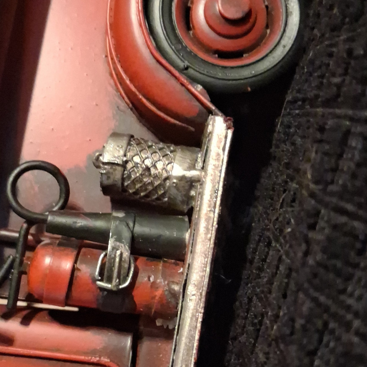Vintage metal fire truck with handmade antique decot