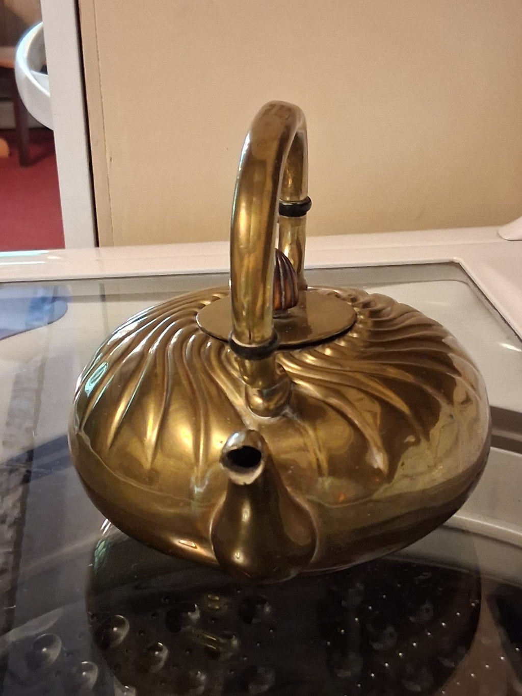 Antique 1900 Brass teapot with swirled design attributed to Gorham