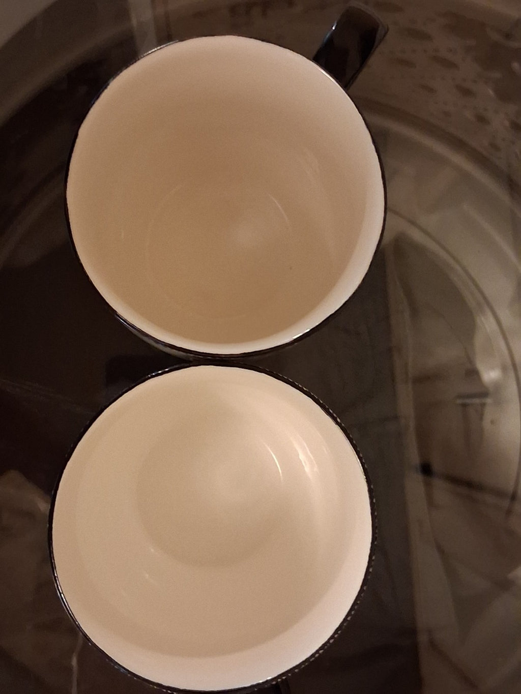 Ceramic mugs with black and white Toile de Jouy pattern by Aux Au Provence