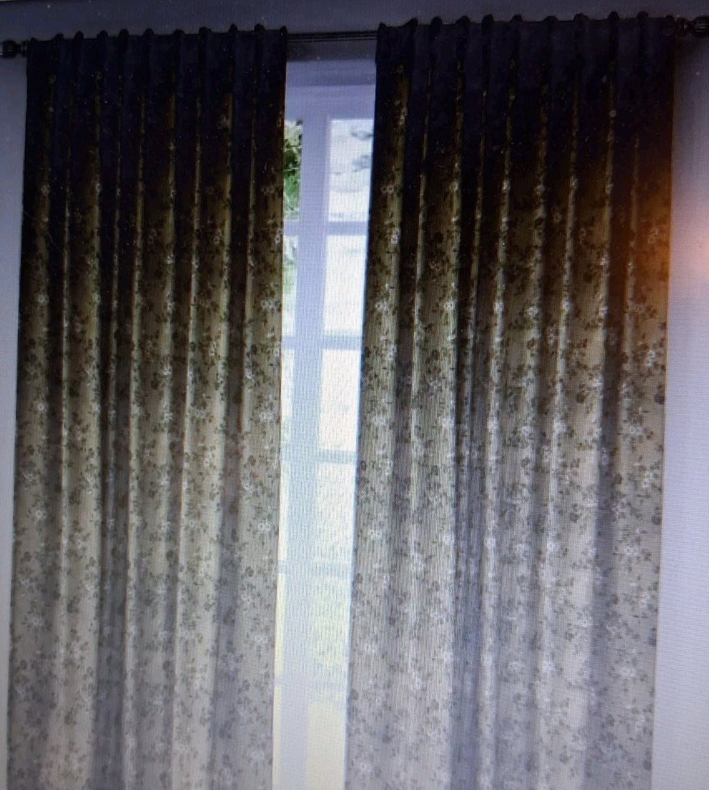 TWOPAGES Liz Linen Back Tab Blackout Floral Curtain Panel Ivy Brown 26x84 SL-J4