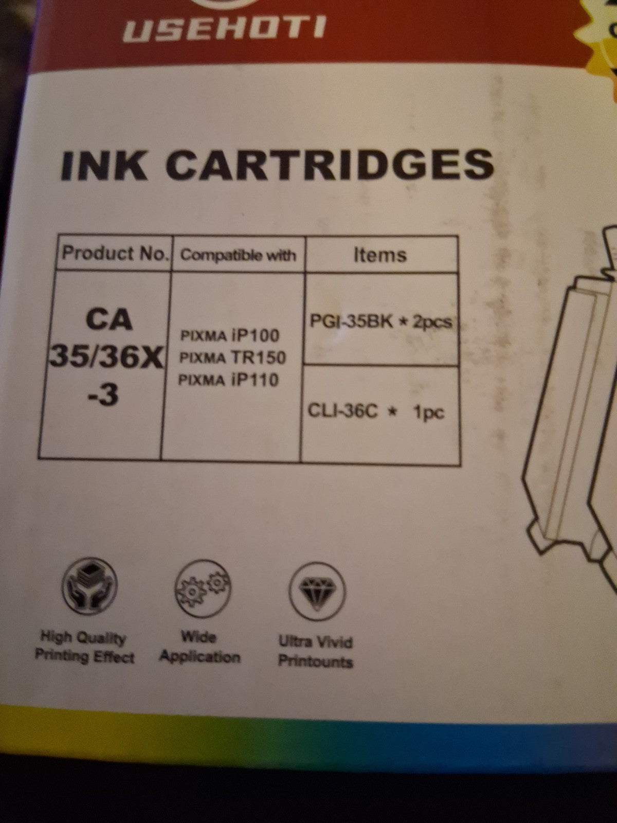 3 Ink Cartridges PGI-35 for Pixma IP 100 110 Tr 150 3 Pack 