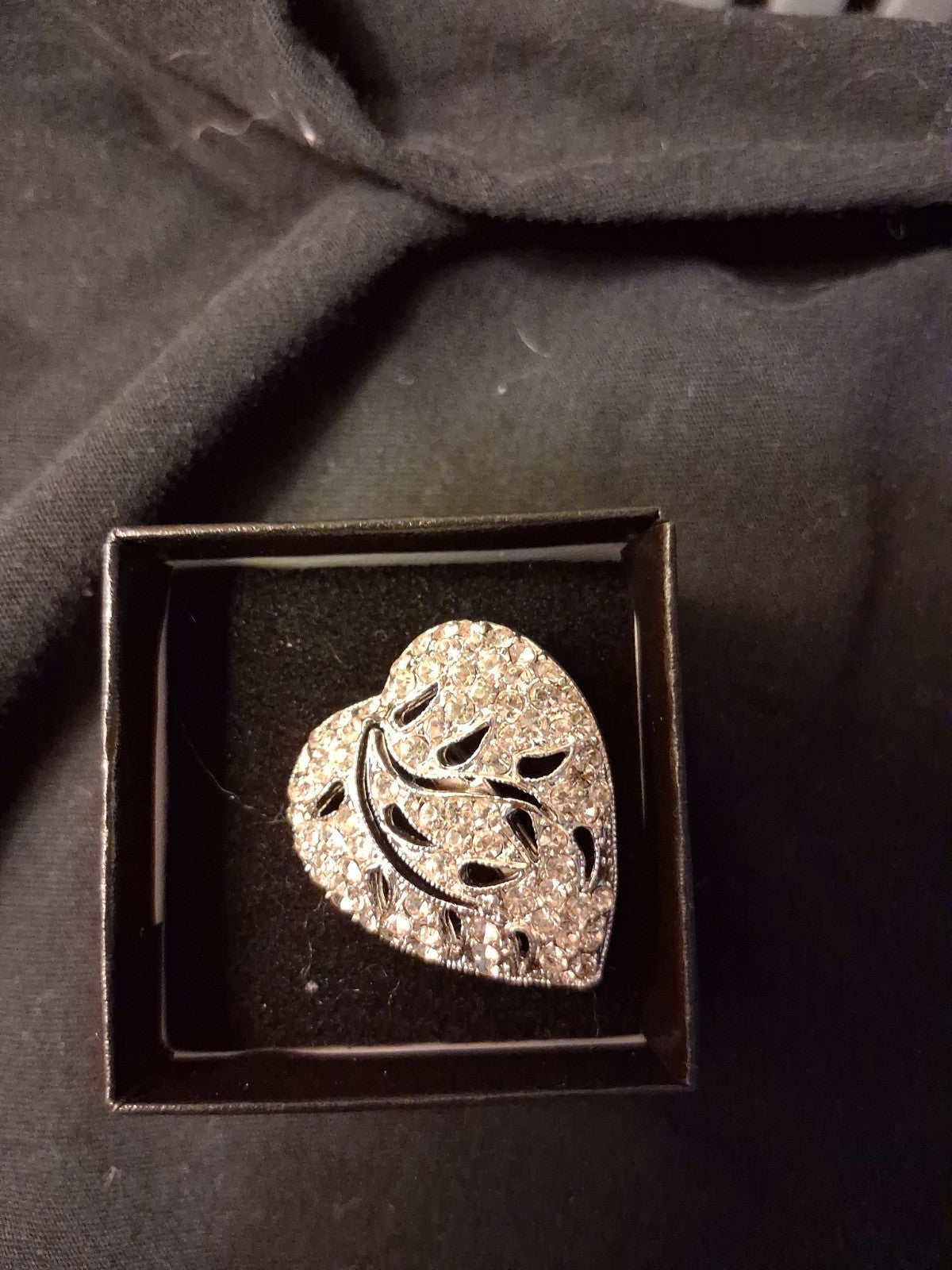 Vintage Hedy Pave Rhinestone Rhodium Plated Heart Pin Brooch