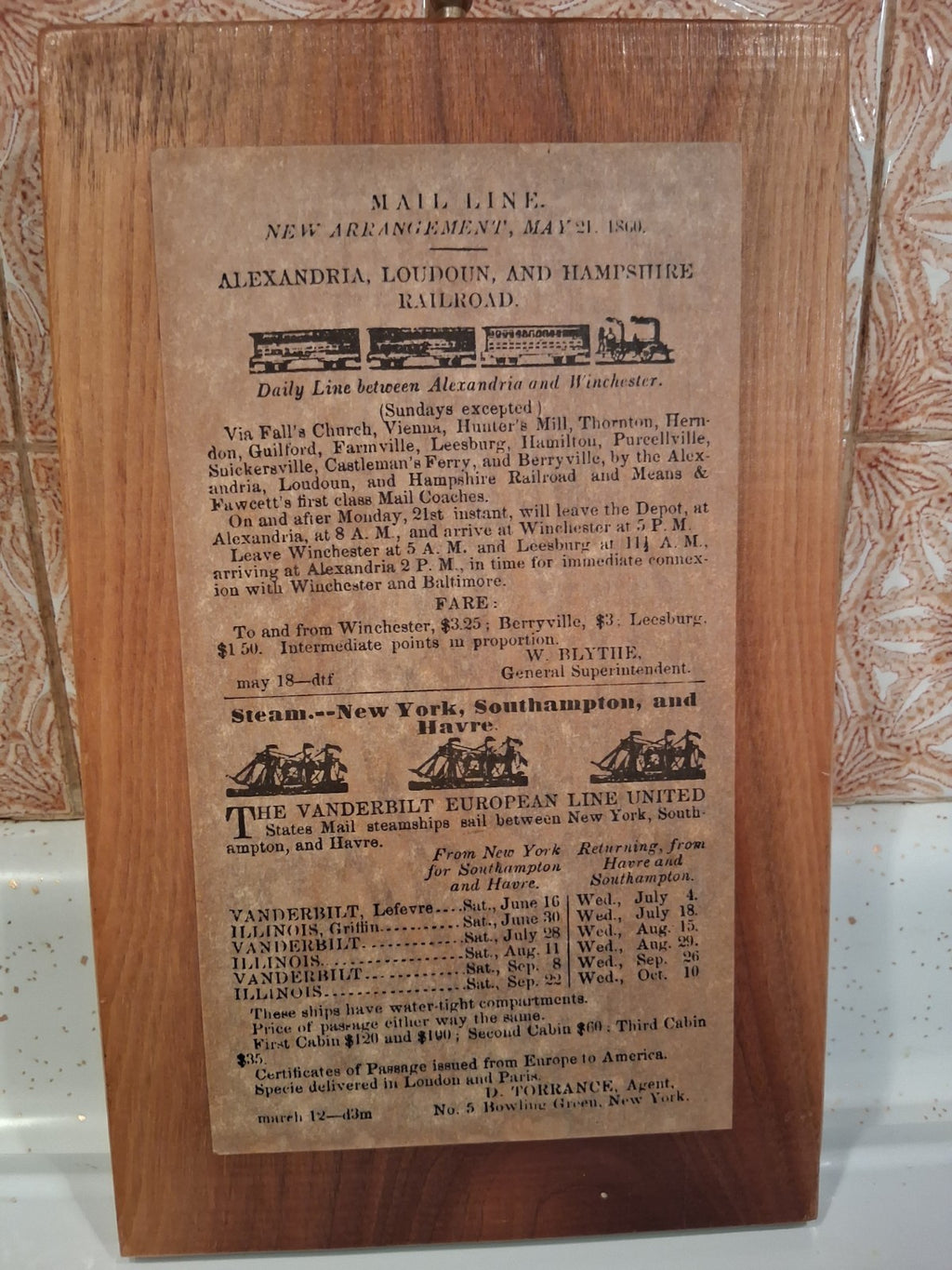 Alexandria Loudoun & Hampshire Railroad Wood Plaque DX4578 Falls Church VA