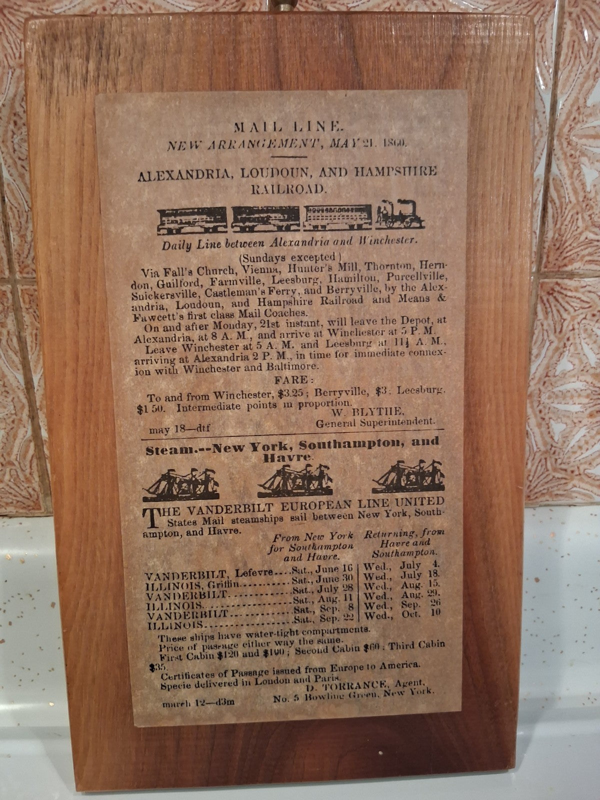 Alexandria Loudoun & Hampshire Railroad Wood Plaque DX4578 Falls Church VA