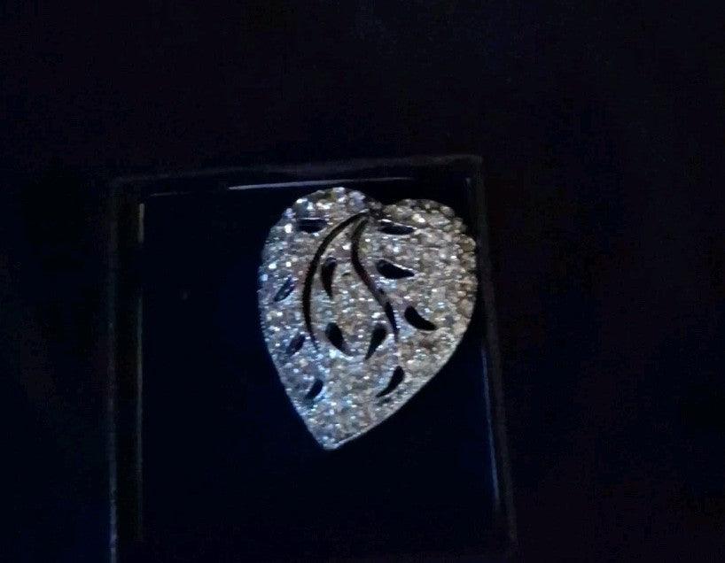 Vintage Hedy Pave Rhinestone Rhodium Plated Heart Pin Brooch