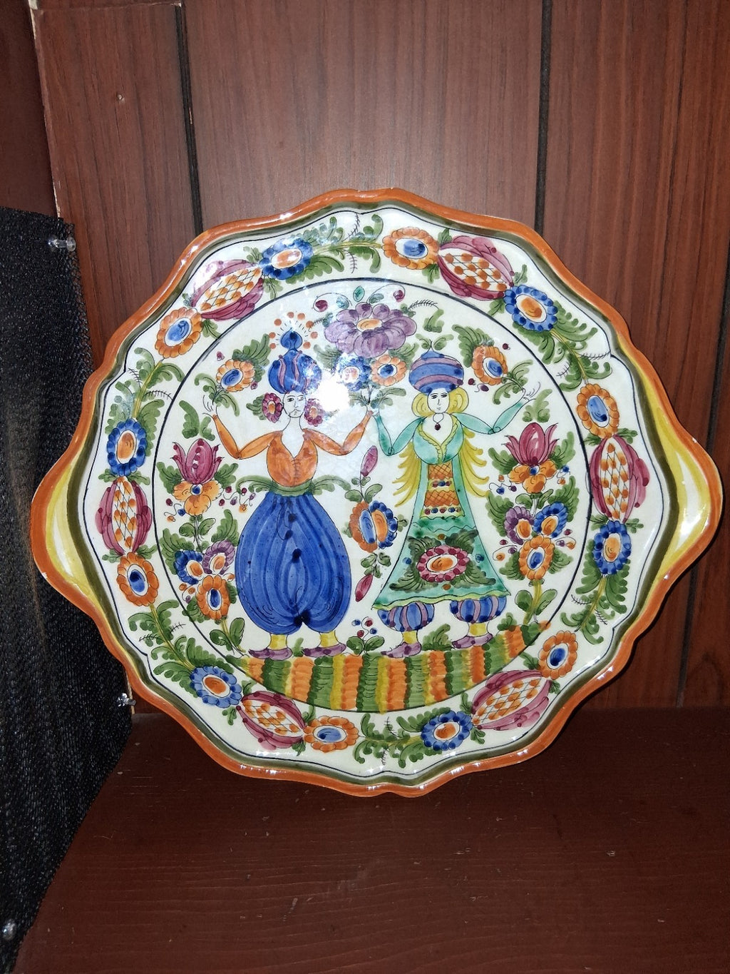 Greek Hand Painted Pottery tray signed by Skyros