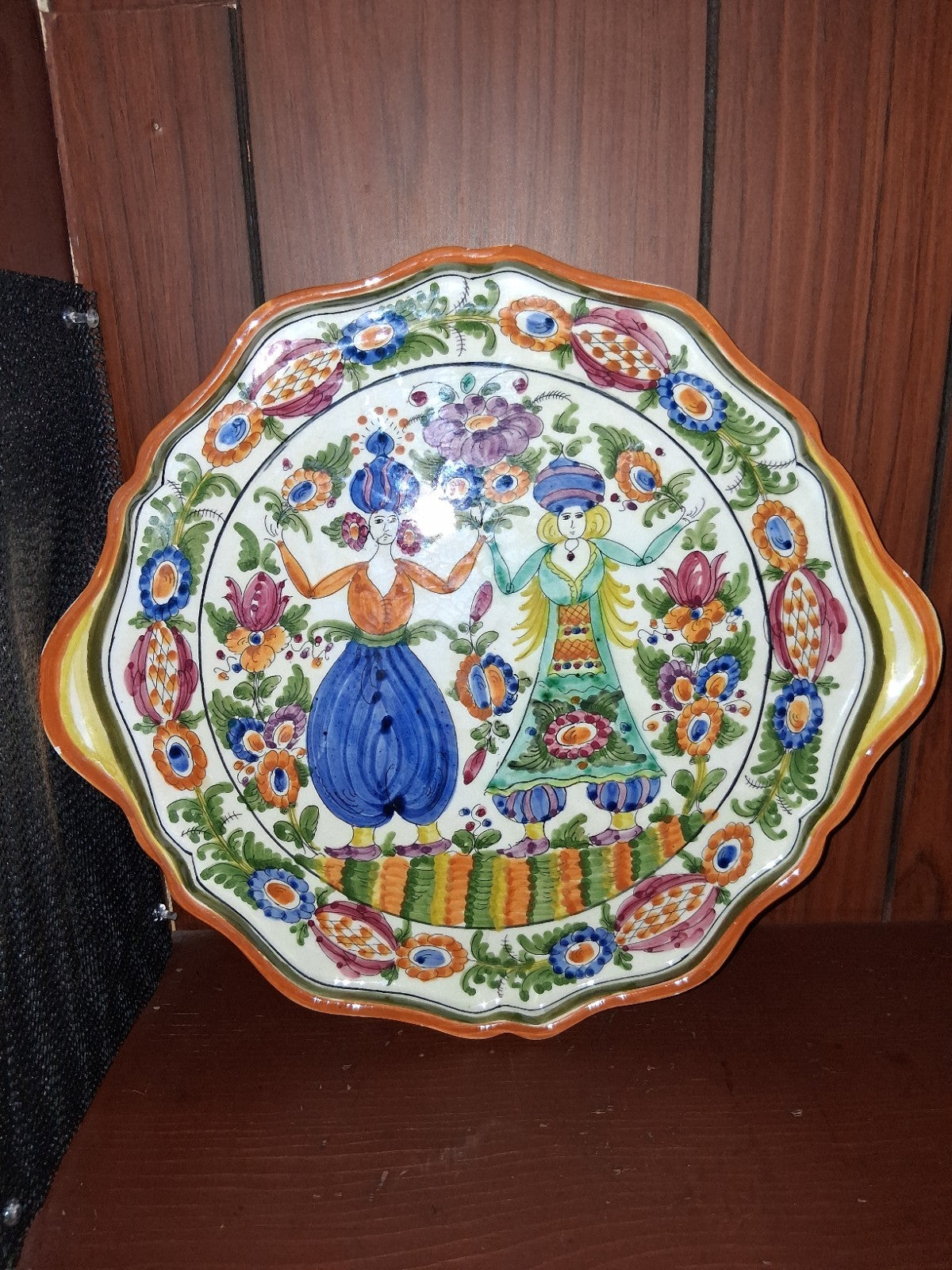 Greek Hand Painted Pottery tray signed by Skyros