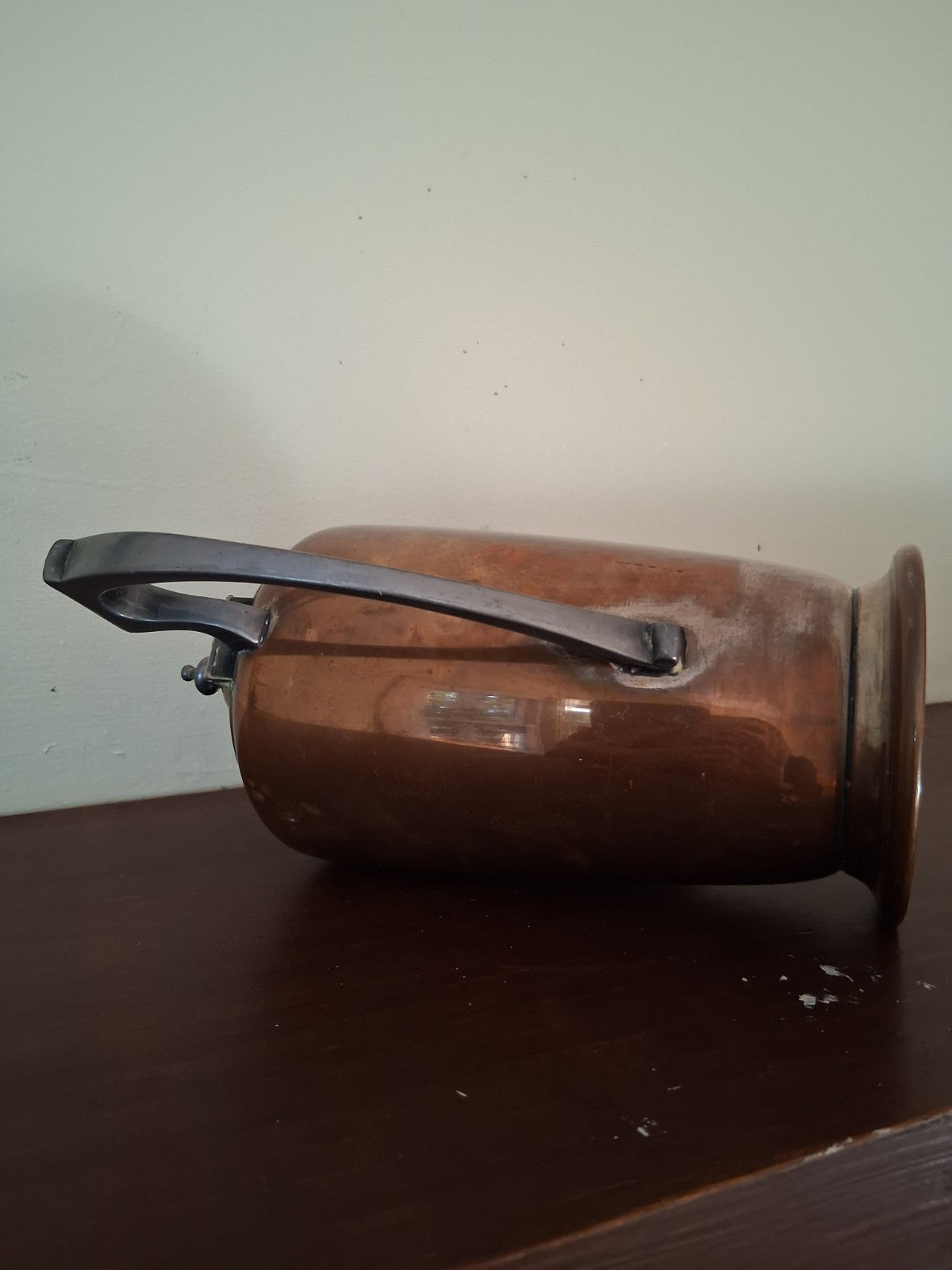 Copper coffee pot with ebonized wood handle and finial