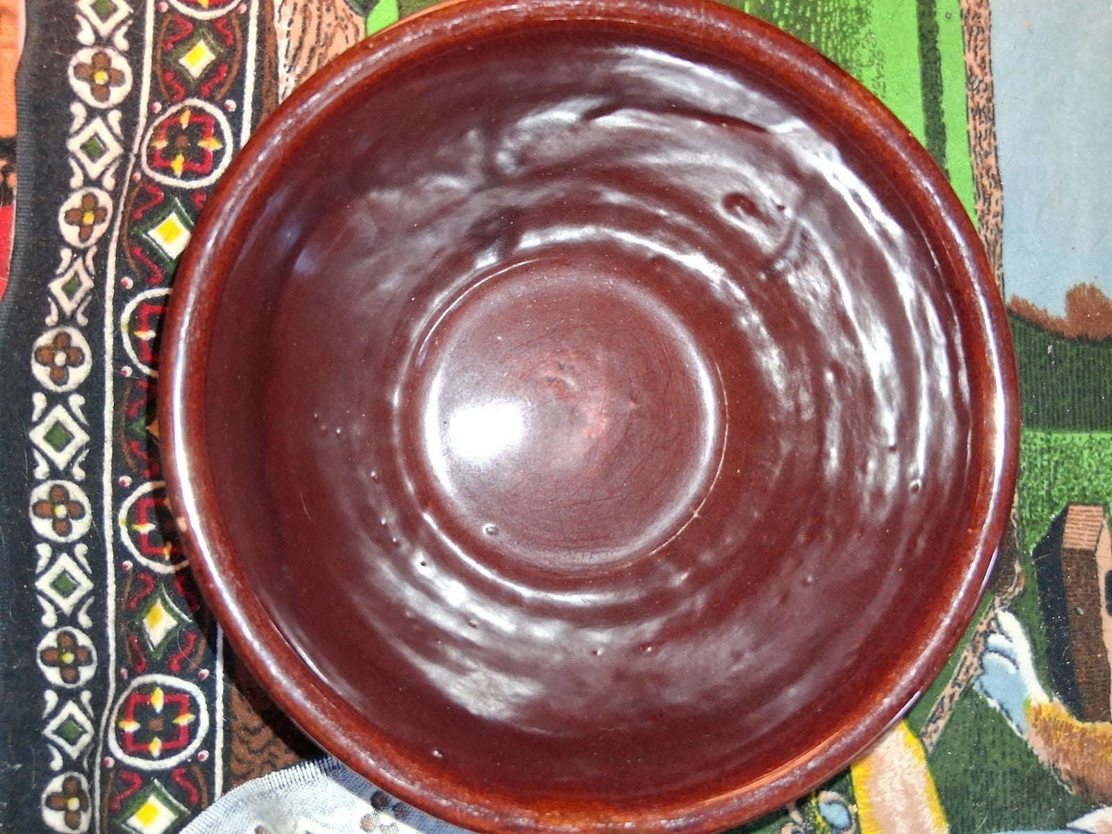 Vintage Brown Stoneware Large Mixing Bowl Marcrest Daisy Dot