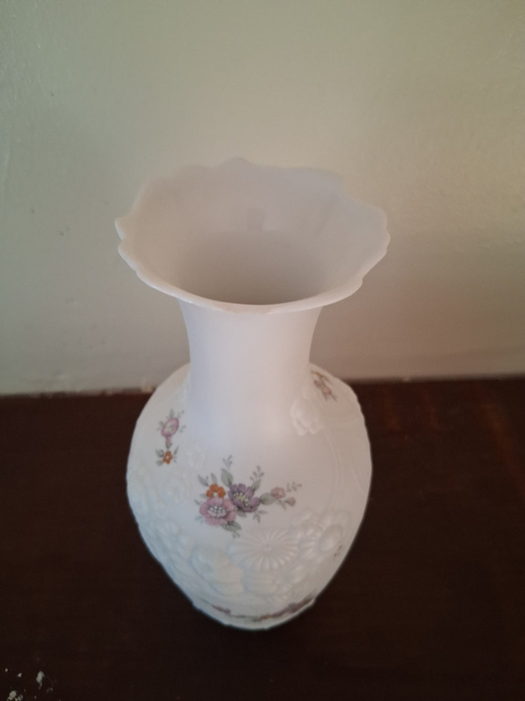Porcelain bisque vase with raised floral decor  by M. Frey for Kaiser, W Germany