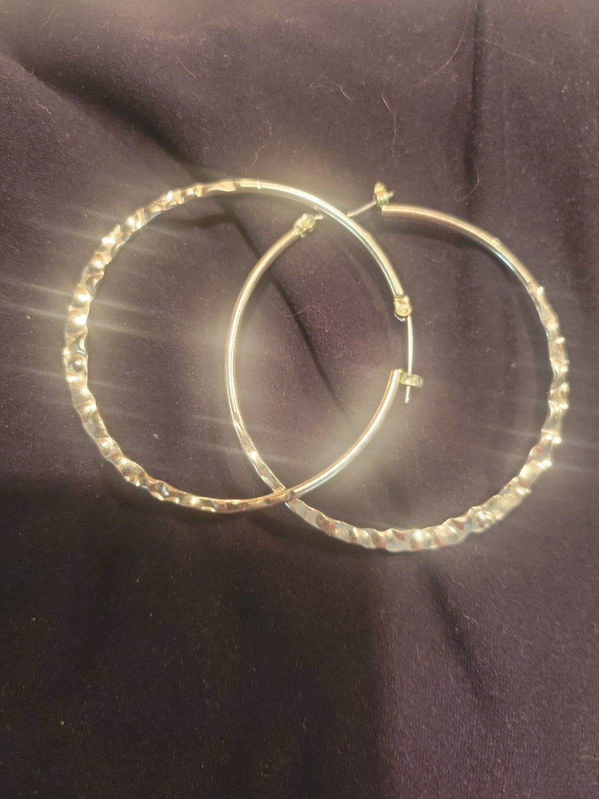 B4429 FAS Sterling Silver Hammered Hoop Earrings 1.5" Dangle Facet Textured 2.2g