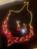 Simulated Ruby Necklace W/earrings Stunning Set