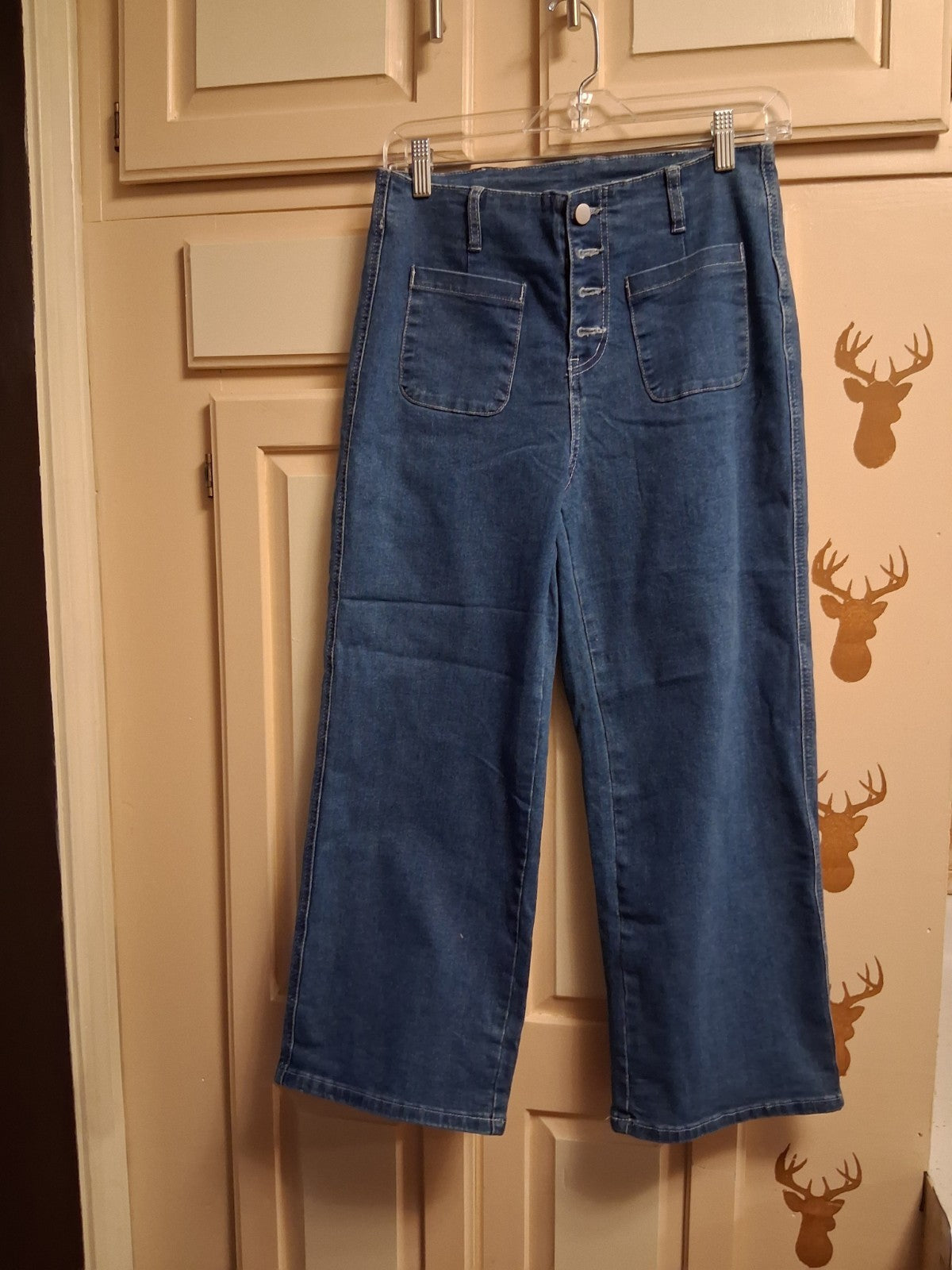 Halara Women's Wide-Leg Jeans Size 6 Blue Denim Button Fly Medium Wash Stretch