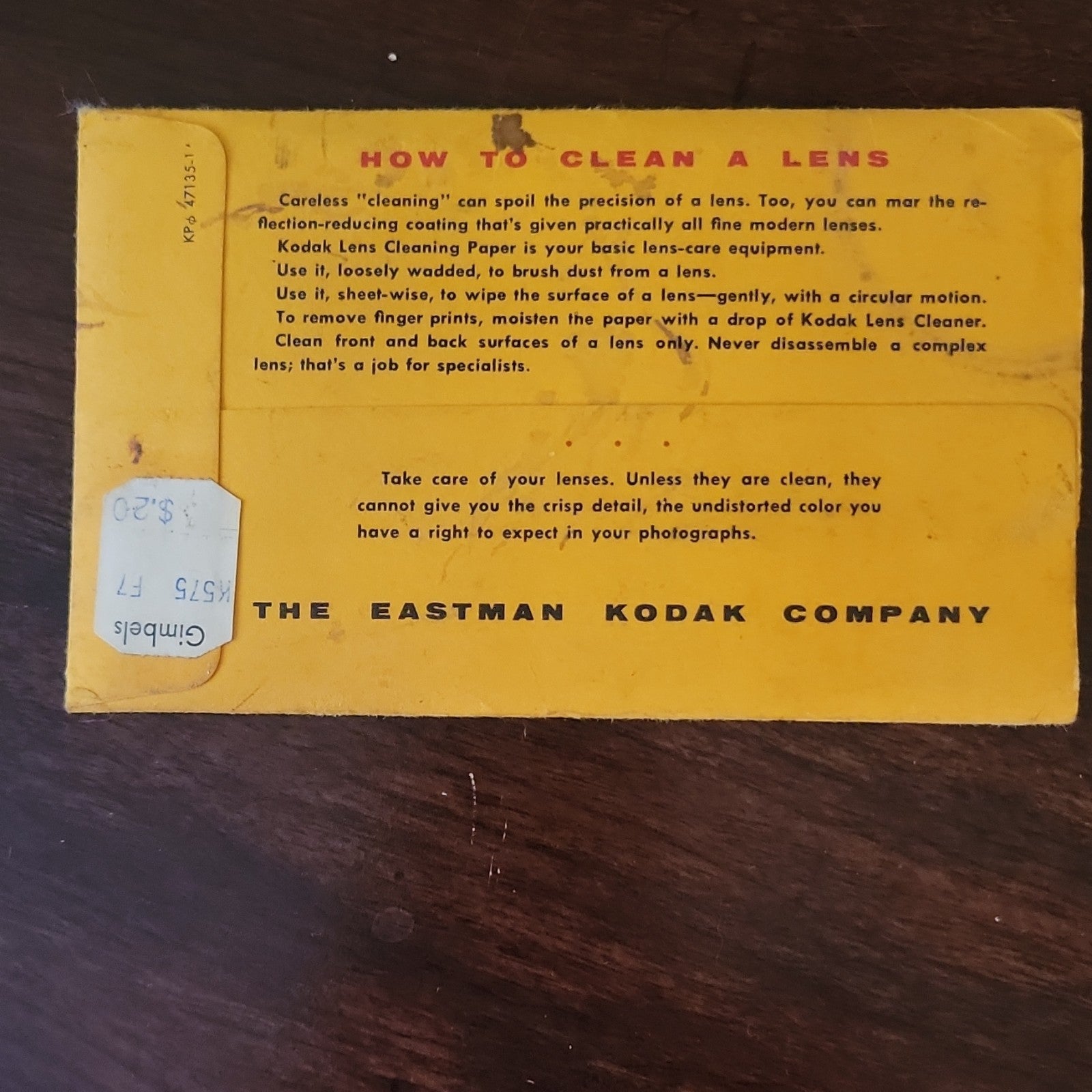 Antique, not open env of Kodak Lens Cleaning Paper 