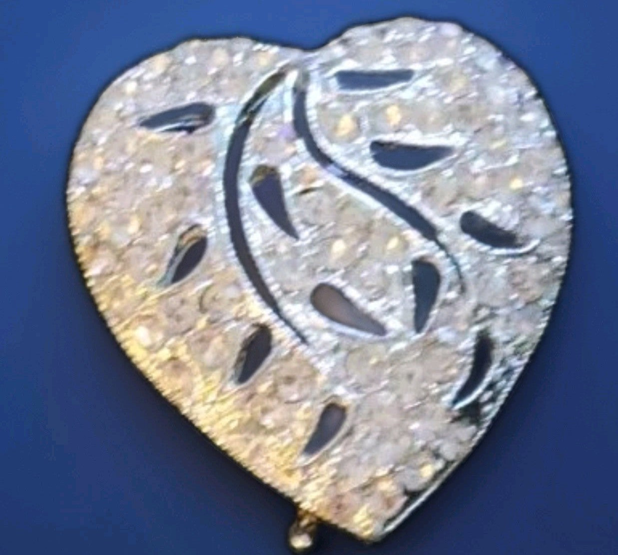 Silver Tone Heart Leaf Brooch Pin 