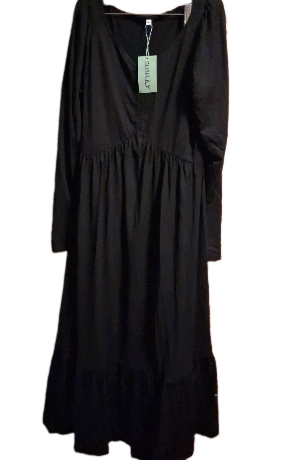 Auselily Black Dress Womens Long  Sleeve Tiered Ruffle [Large]