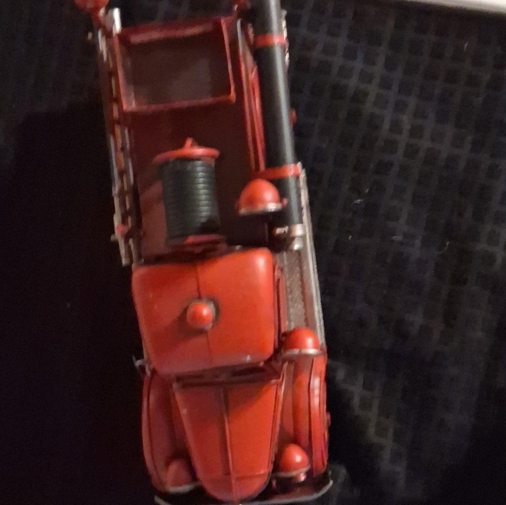 Vintage metal fire truck with handmade antique decot