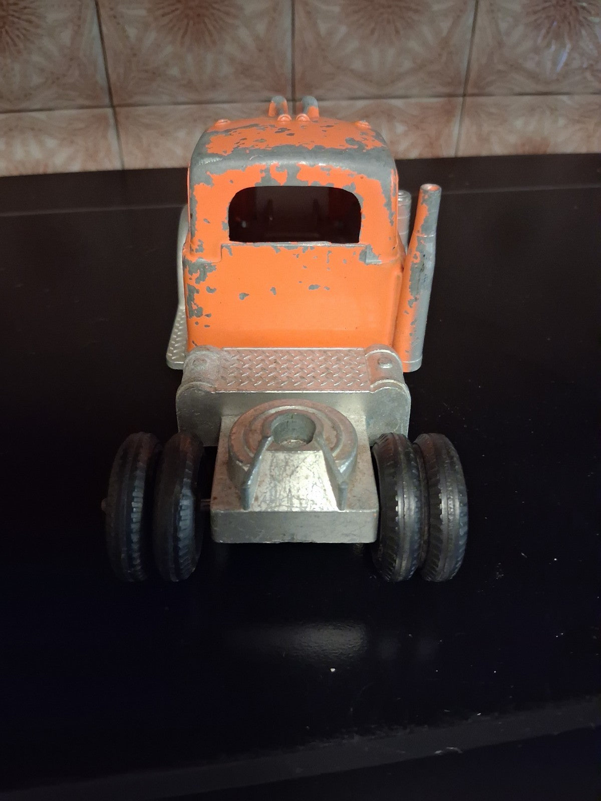 Hubley Vintage Kiddie Diecast Semi Tractor Cab Orange  construction vehicle 