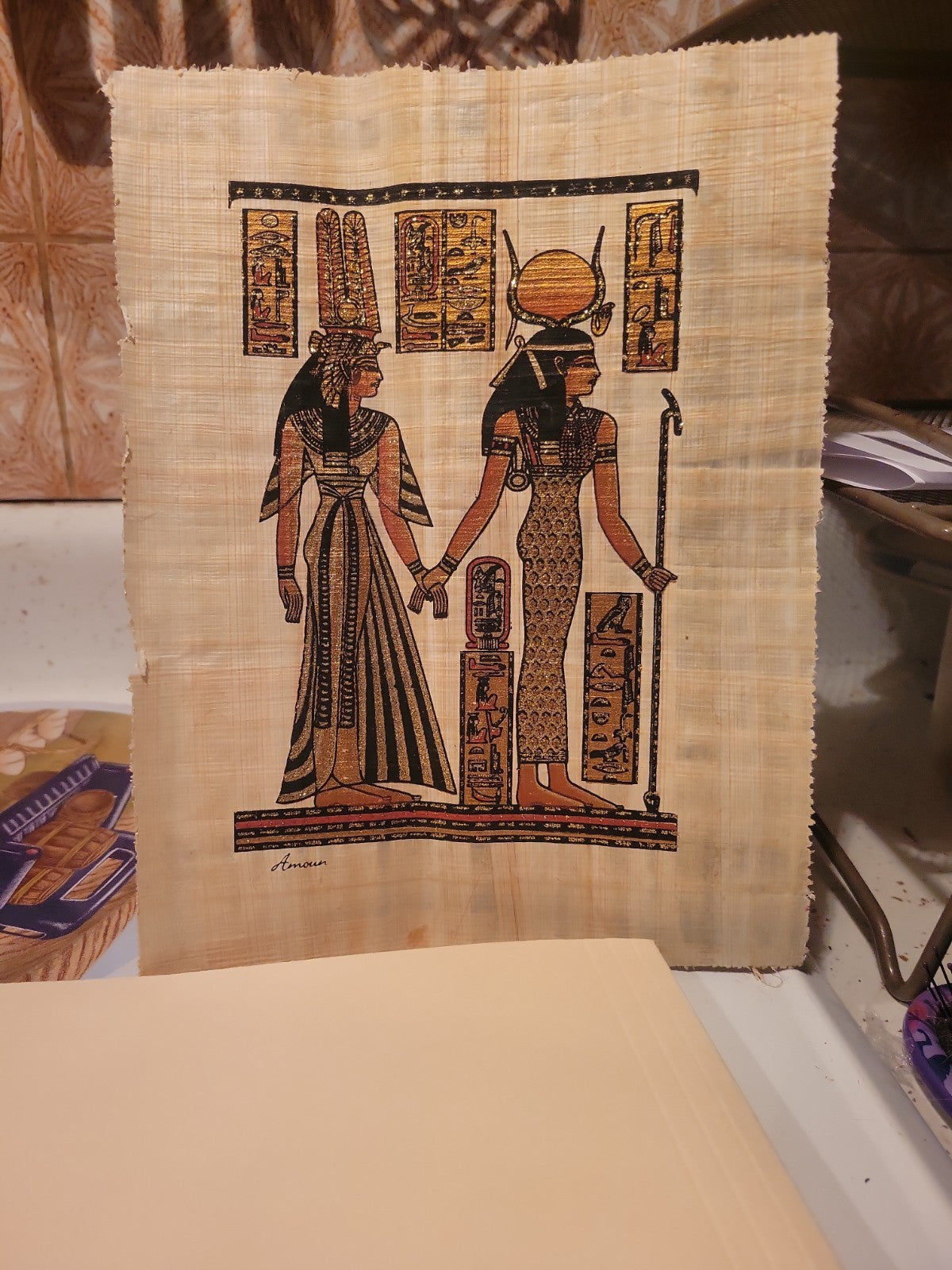 Horus Isis Egyptian Papyrus Art 