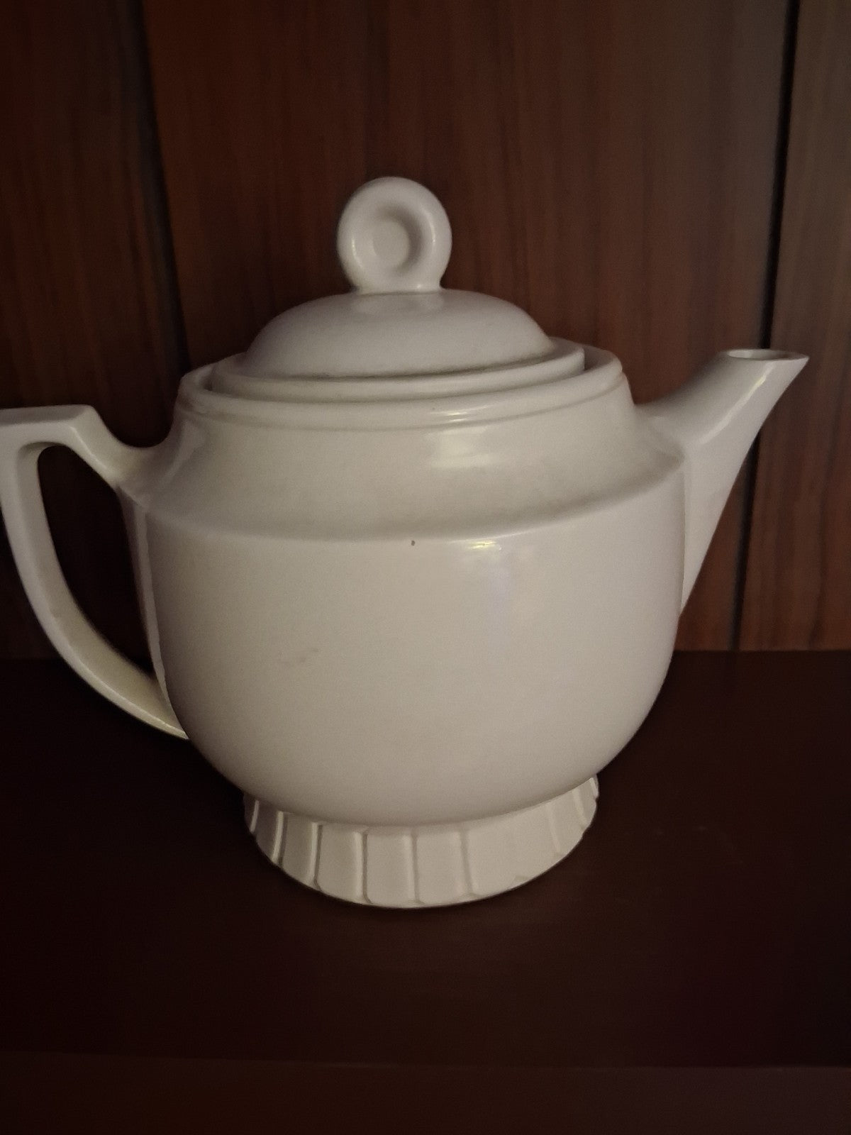 Vitreous china teapot with Colonial Hearth scene by Porcelier