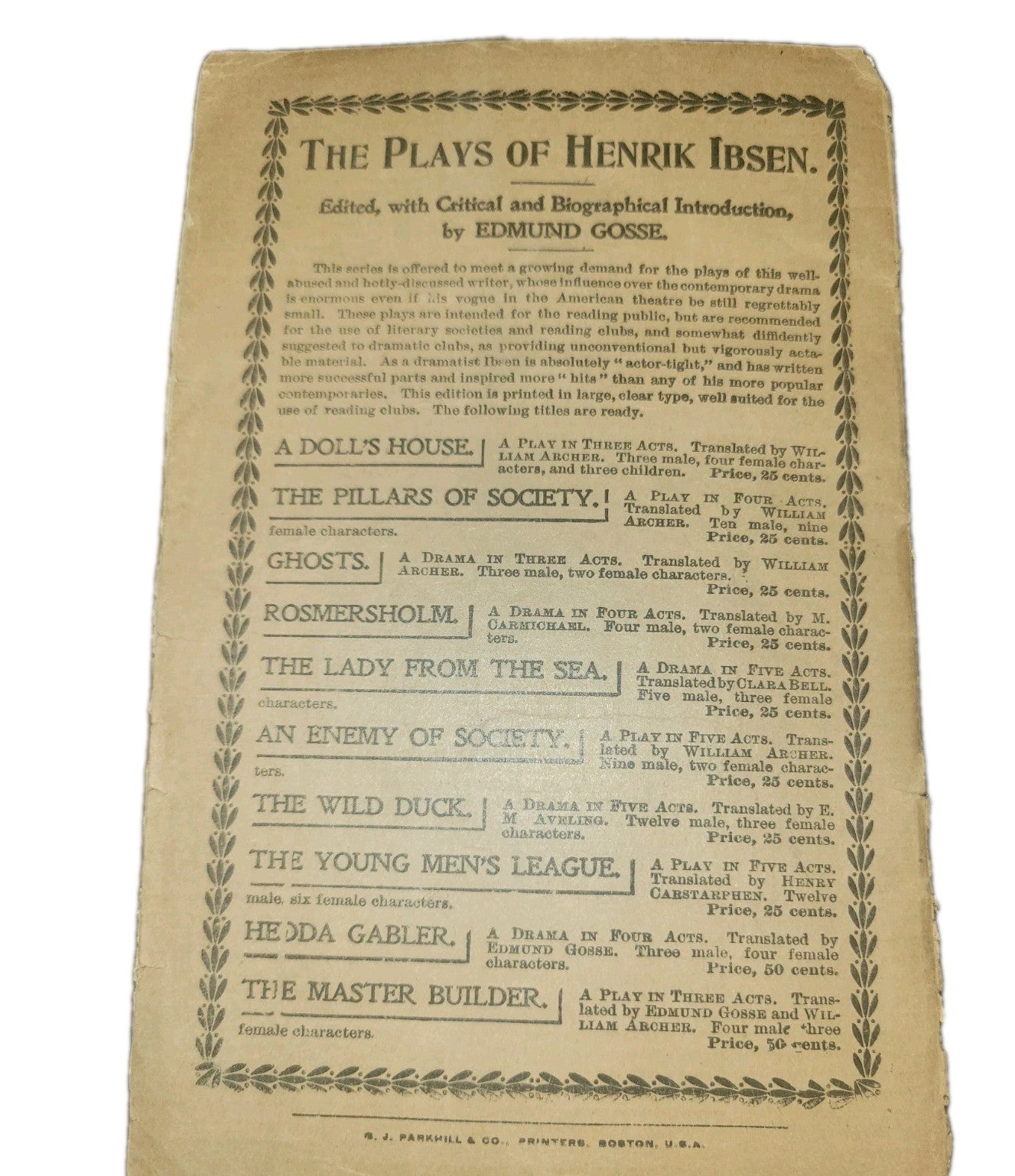 Playbill Boston, Ma 1920