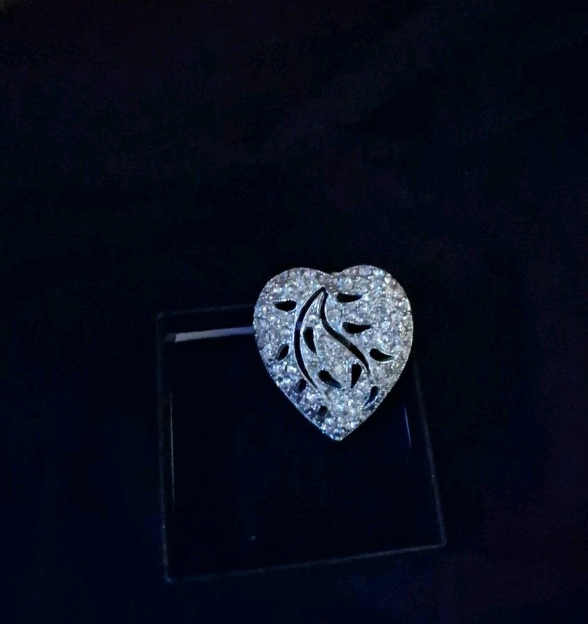 Vintage Hedy Pave Rhinestone Rhodium Plated Heart Pin Brooch