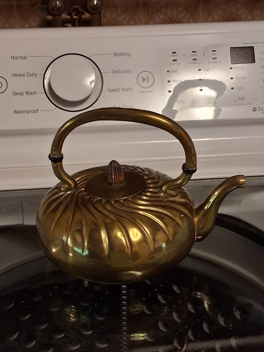 Antique 1900 Brass teapot with swirled design attributed to Gorham