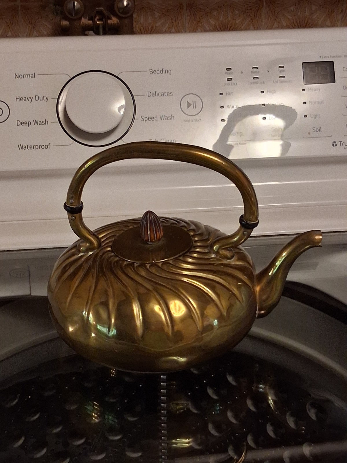 Antique 1900 Brass teapot with swirled design attributed to Gorham
