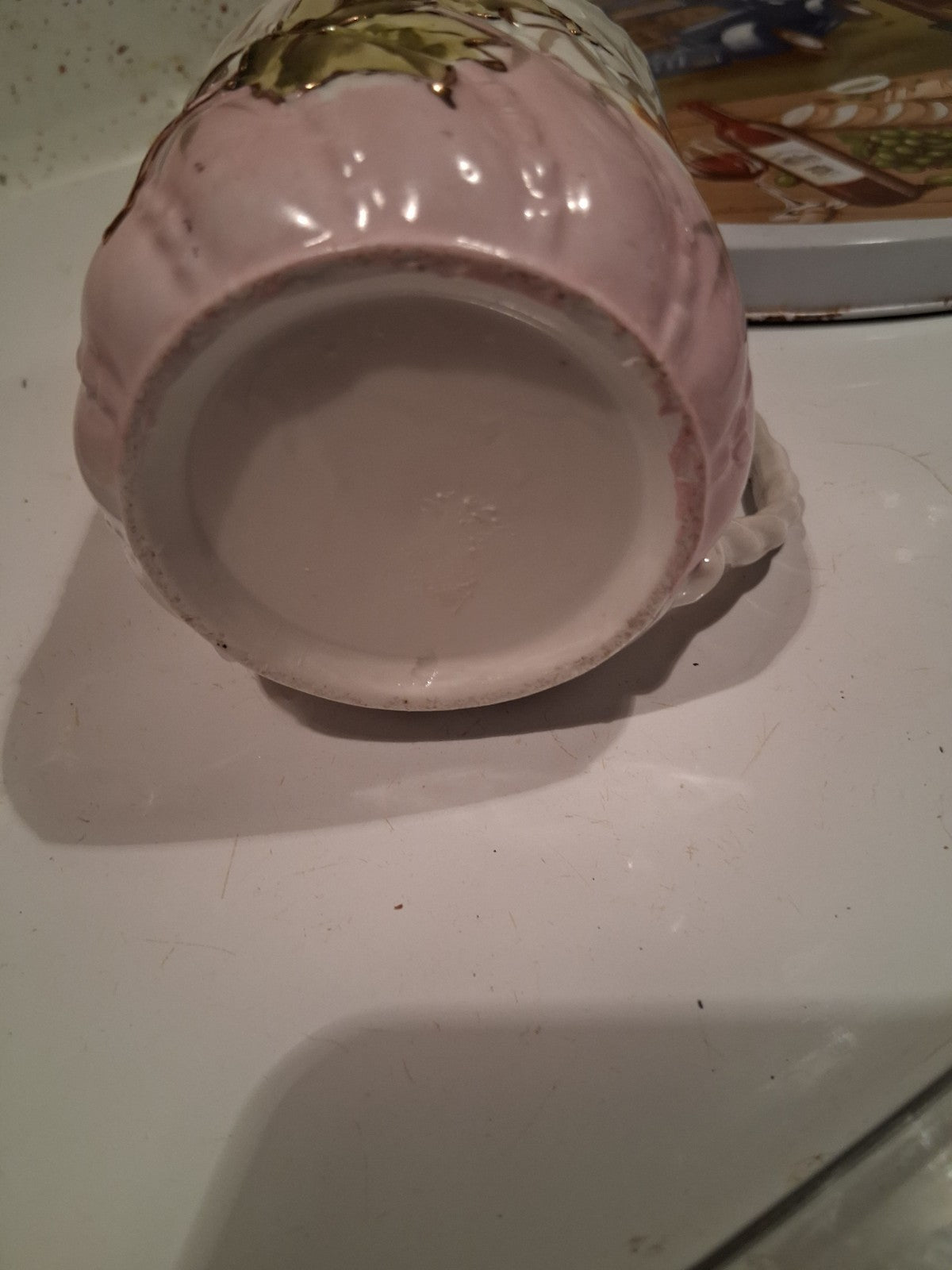 Antique Vintage Porcelain Mustache Cup Florals With Pink Border