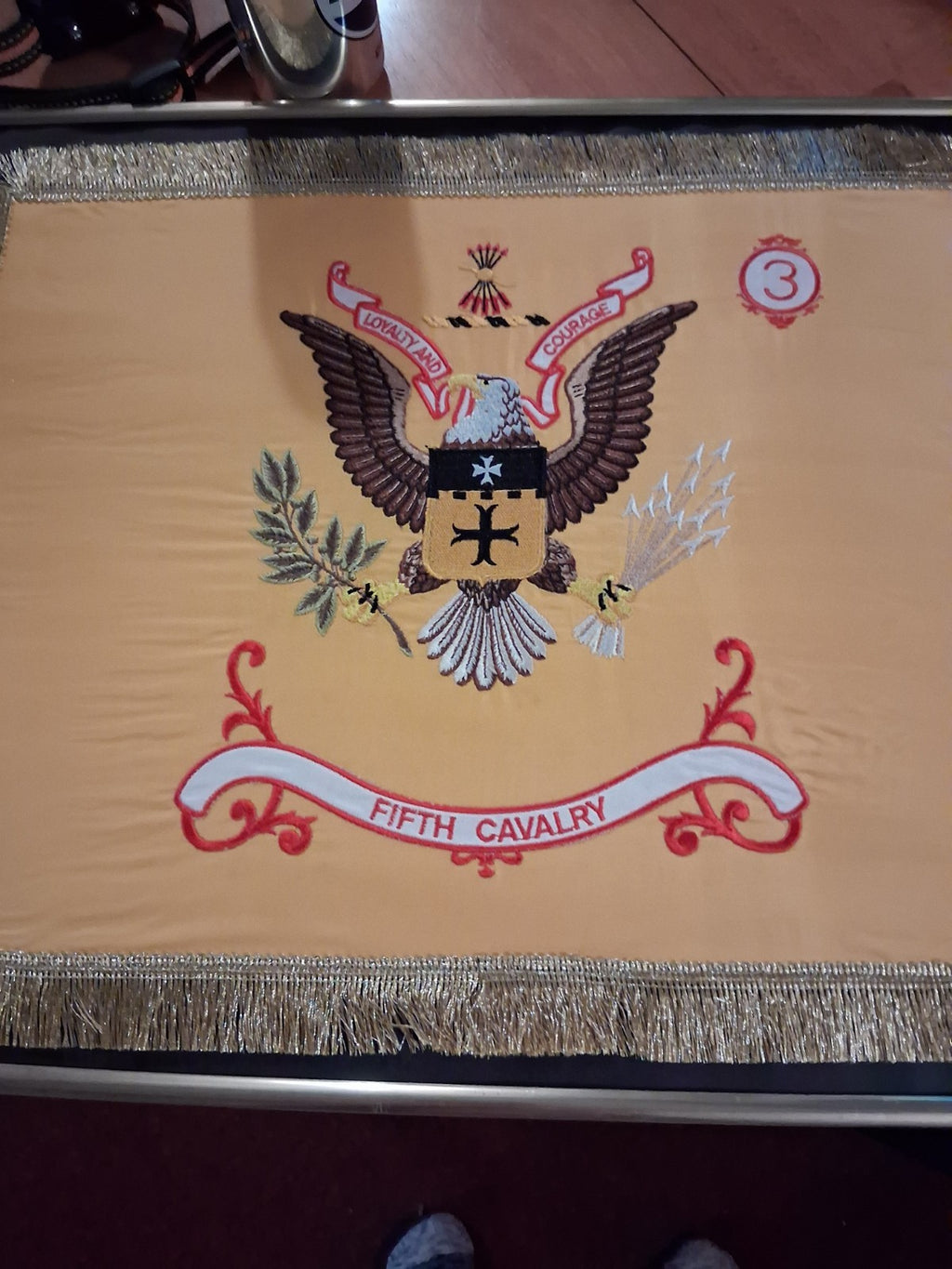 Embroidered silk regimental colors flag of the Fifth Cavalry Regiment, U.S. Army
