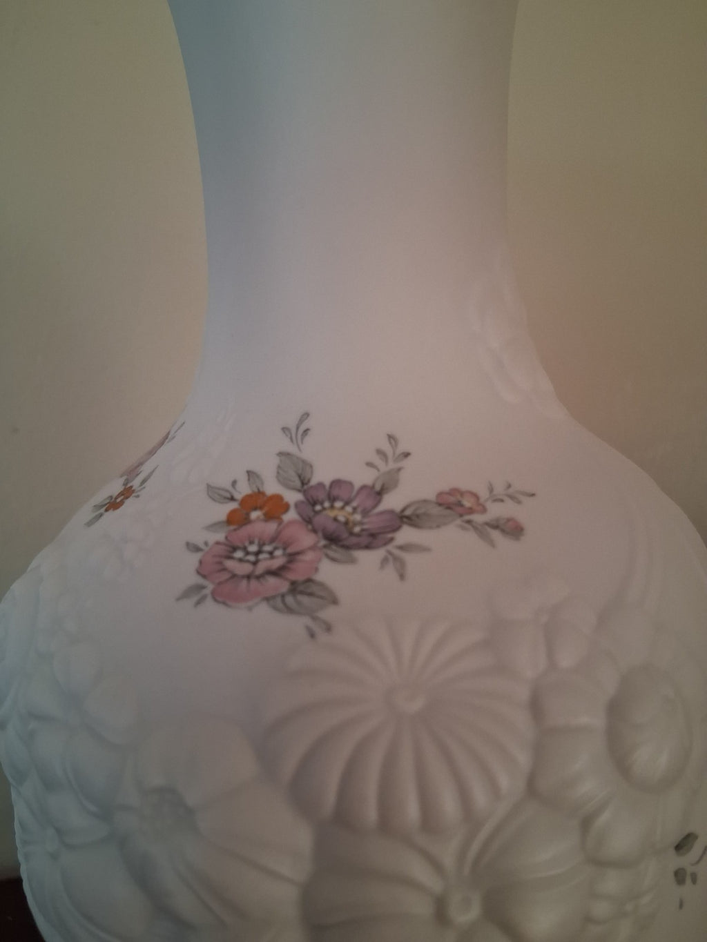 Porcelain bisque vase with raised floral decor  by M. Frey for Kaiser, W Germany