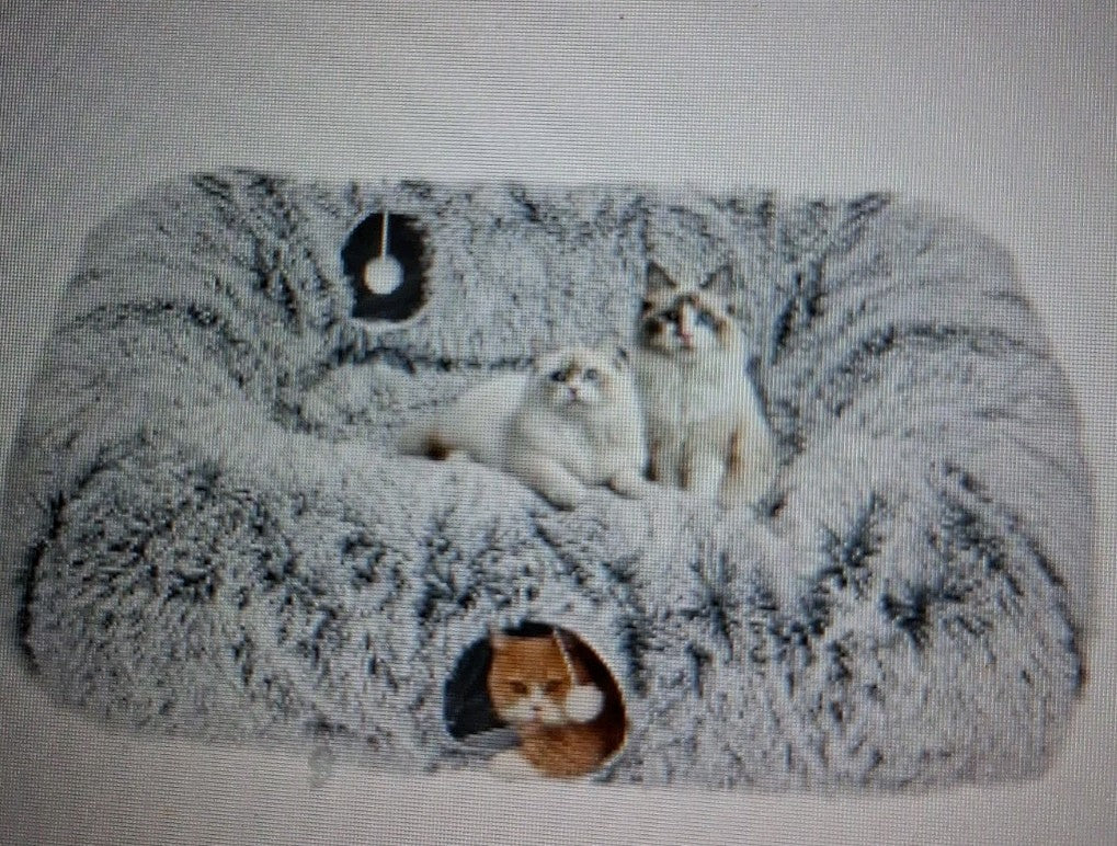 4 Way Cat Tunnel W/ Bed Cats Soft Plush Peekaboo Hideaway