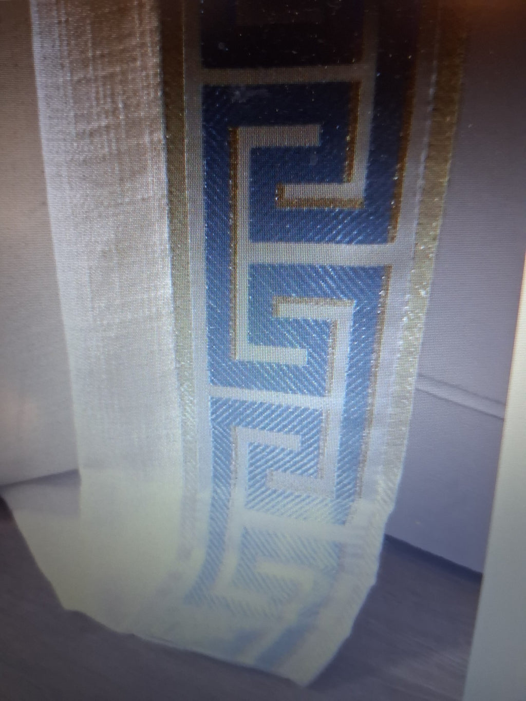 TWOPAGES Linen Greek Key Trim Pinch Pleat Curtain Panels 52x84 Light Block 1 set