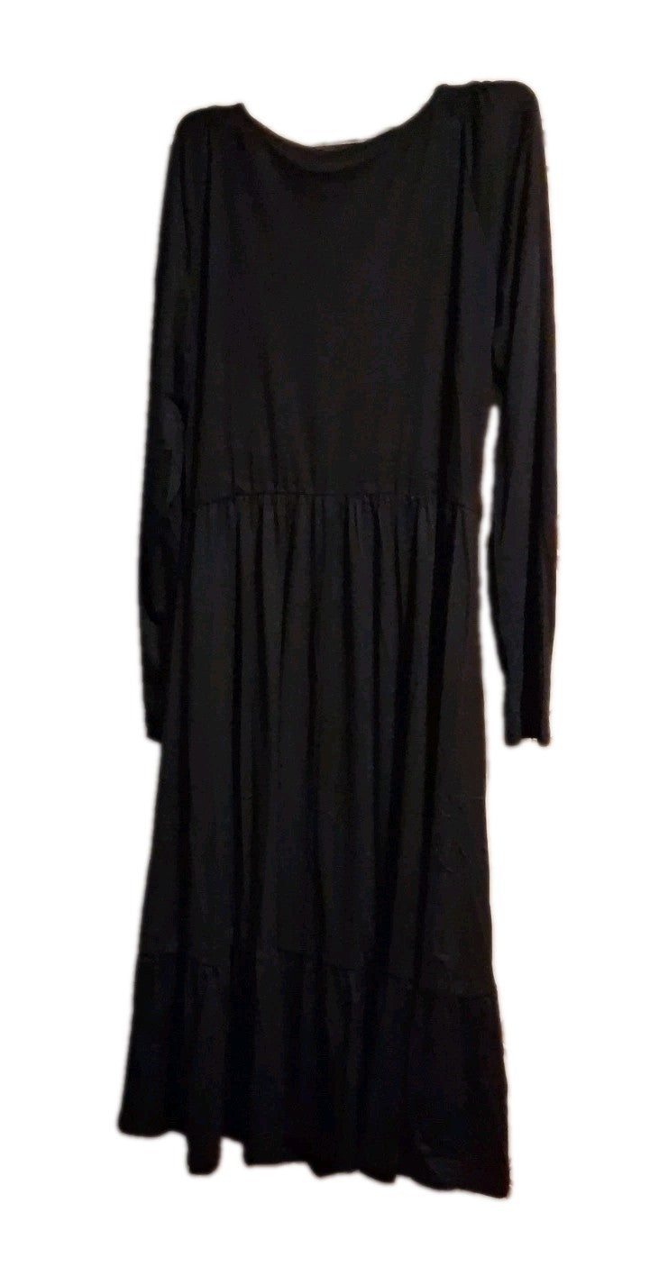 Auselily Black Dress Womens Long  Sleeve Tiered Ruffle [Large]