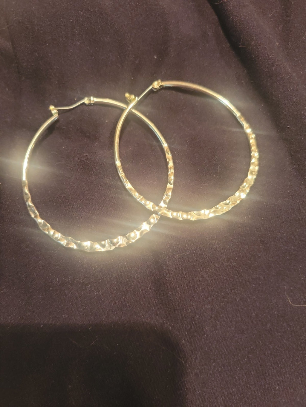 B4429 FAS Sterling Silver Hammered Hoop Earrings 1.5" Dangle Facet Textured 2.2g