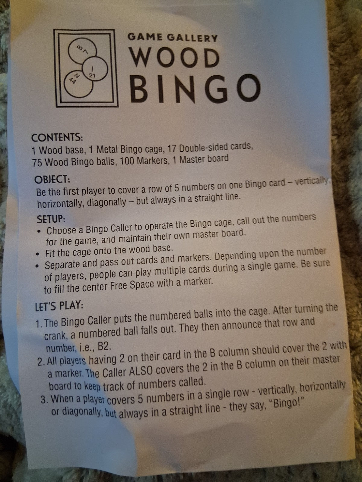 Game Gallery Solid Luxurious Wood Bingo Set