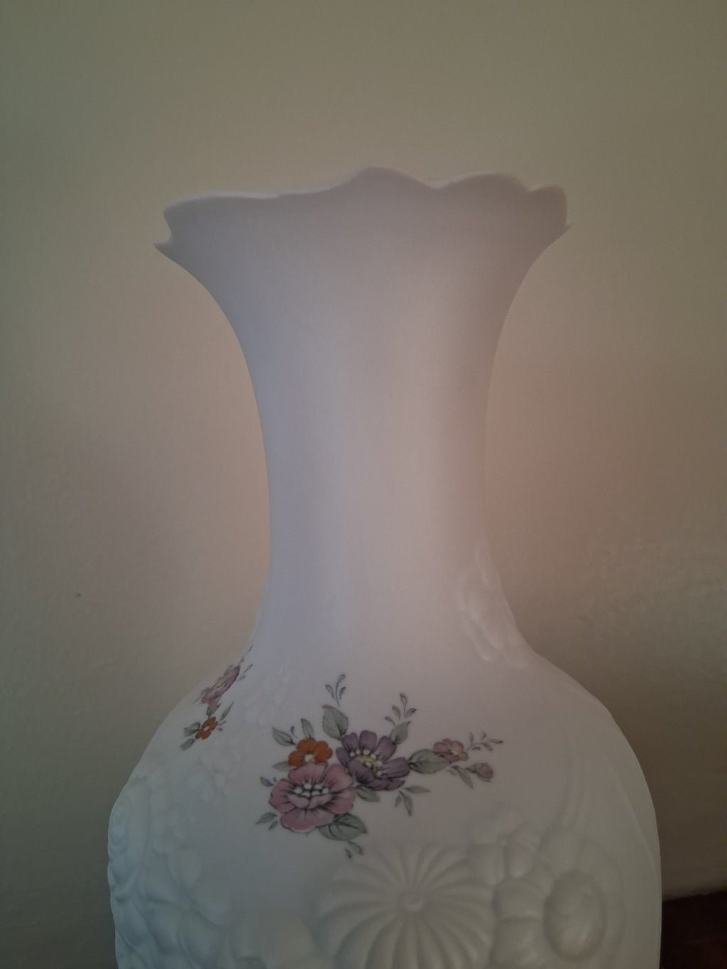 Porcelain bisque vase with raised floral decor  by M. Frey for Kaiser, W Germany