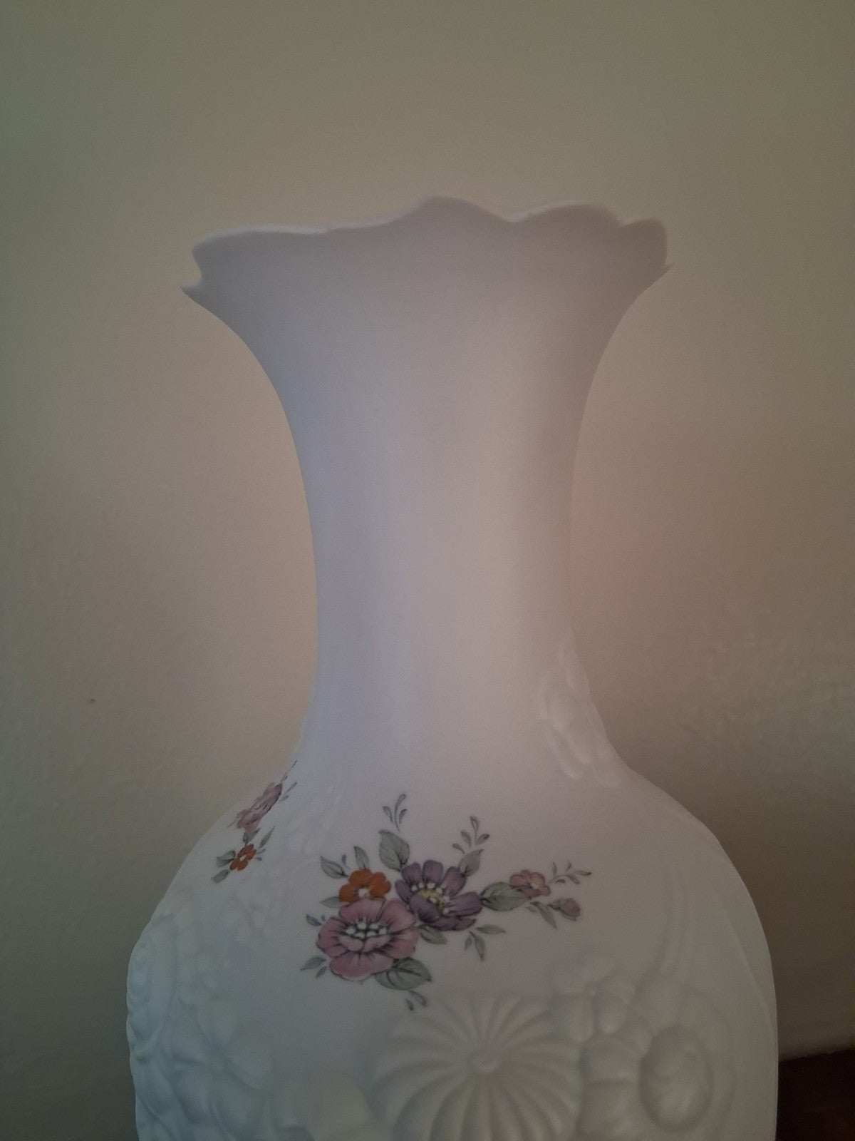 Porcelain bisque vase with raised floral decor  by M. Frey for Kaiser, W Germany