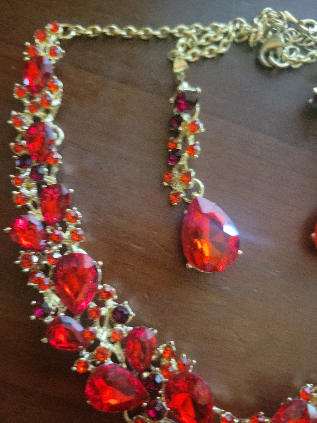 Simulated Ruby Necklace W/earrings Stunning Set