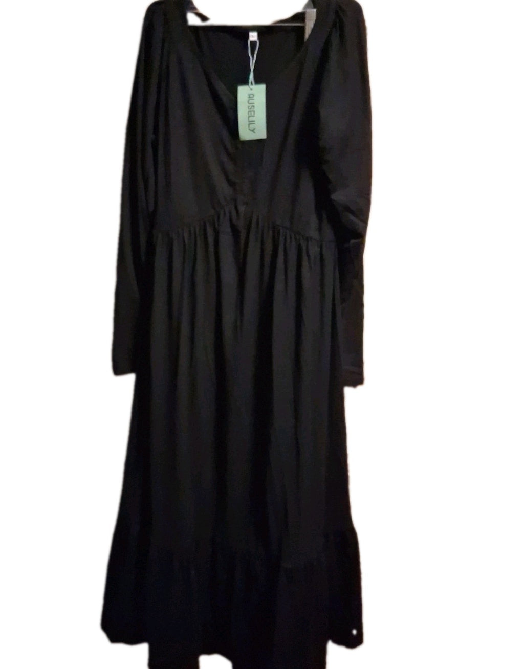 Auselily Black Dress Womens Long  Sleeve Tiered Ruffle [Large]